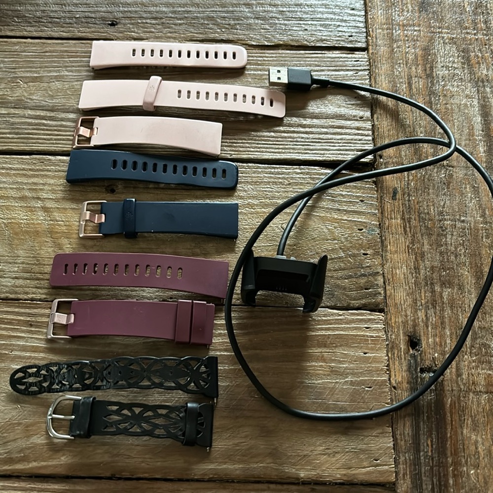 Fitbit Versa 2 and generic Fitbit Versa 2 replacement bands & charger.